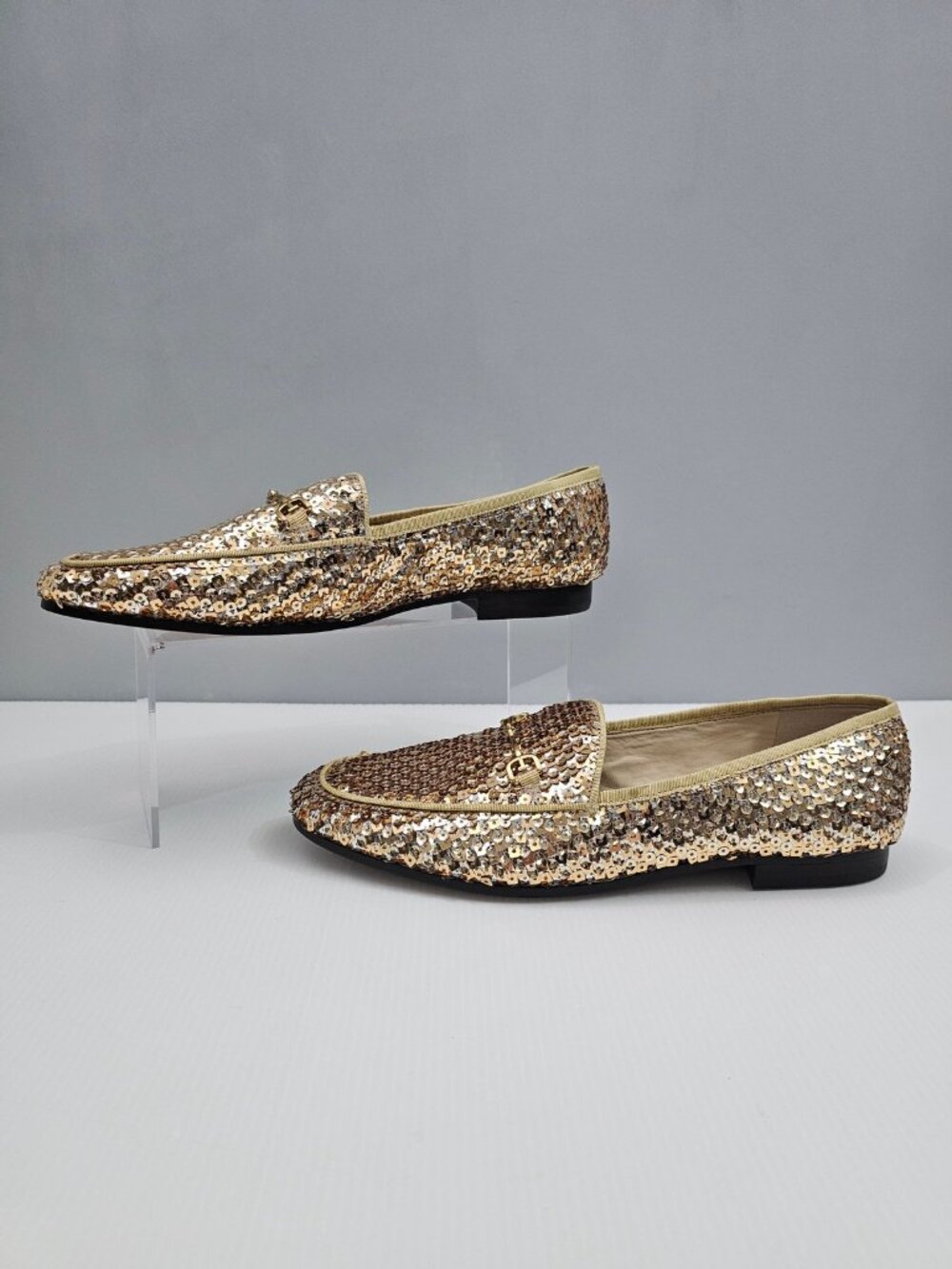 Sam Edelman Loraine Horsebit Loafer Womens 9.5 Gold Multi Sequin Slip On Flats - Picture 2 of 14